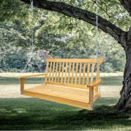 FCJ Front Porch Swing with Handrails Outdoor and Indoor Iron Aluminium and Wood Furniture for Courtyard Garden Patio DiningAttribute: Teak