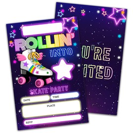Roller Skating Theme Birthday Invitation(4" X 6"), Skate Party Fill-In Birthday Double-Sided Party Invites- 20 Invitations With Envelopes-Party Supplies-A10