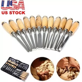 Unbranded 12 Pcs Wood Carving Hand Chisel Tool Set Professional Woodworking Gouges Steel