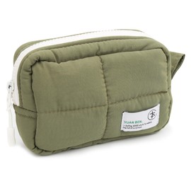Veki Puffy Makeup Bag, Travel Cosmetic Bags for Women, Cute Quilted Make up Pouch, Toiletry Organizer Travel Essentials and Rectangular Quilted (Green, Small)