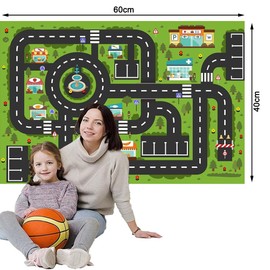 Alfombra de Juego para Coche Portátil para Niños - Alfombra de Carretera para Niños, Alfombra de Sala de Juegos, Tapete para Niños Ciudad Carretera, Tapete Didactico Interactivo (60 x 40 CM)
