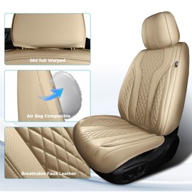 FEINEPRO Leather Car Seat Covers Full Set, Breathable Faux Leather Seat Covers for Cars SUV Sedan Waterproof Beige