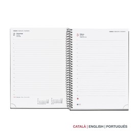 Miquelrius - 2025 Calendar Year Planner 155 x 213 mm Day to a Page Flexible Polypropylene Spiral Bound Paper 80gsm Catalan English Portuguese Red