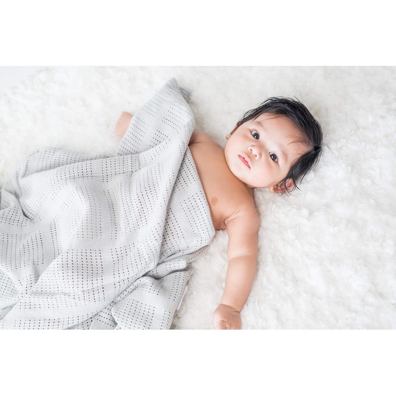 lulujo Baby Cellular Baby Blanket, Grey, 39"X31"