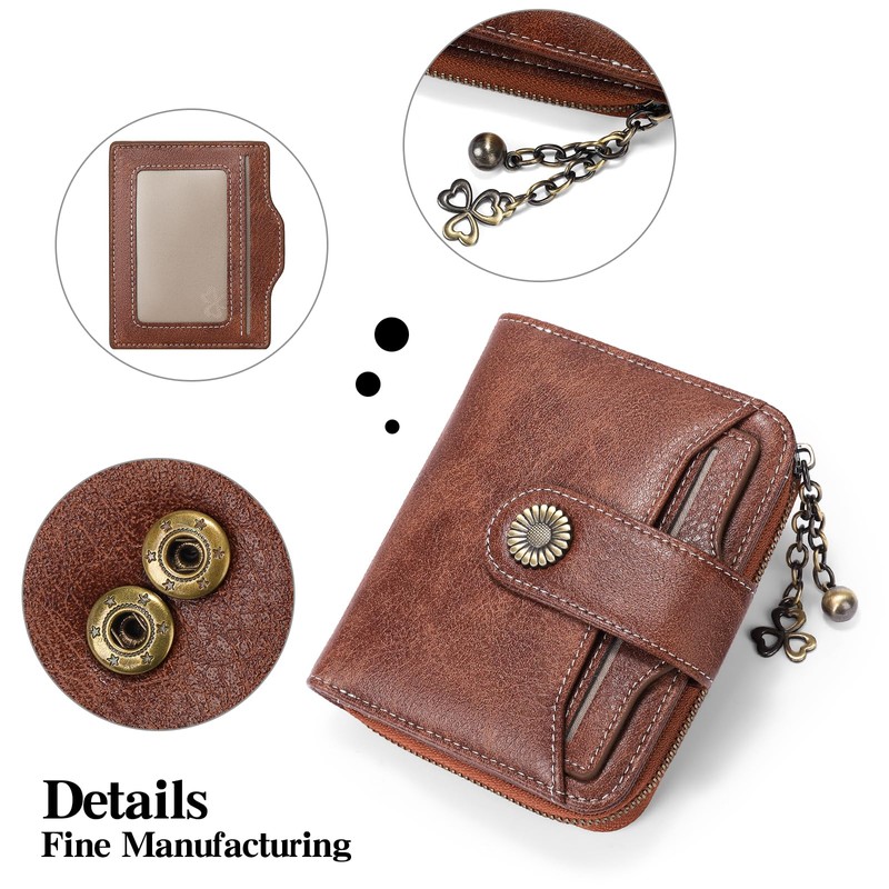 SENDEFN Purses for Women Genuine Leather Small Bifold Compact Womens