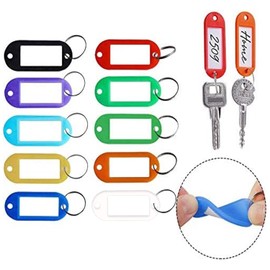 10 Pcs Plastic Key Tags with Split Ring Soft Key Fobs Labels ID Keyring Tags, 10 Colors
