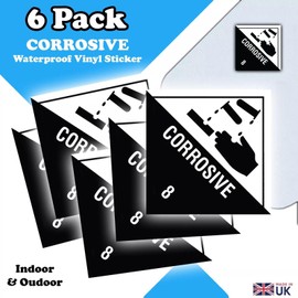 Corrosive Hazard Chemical Label - Corrosive -8 Substance - Vinyl Sticker Label - 6 Pack 100mm x 100mm
