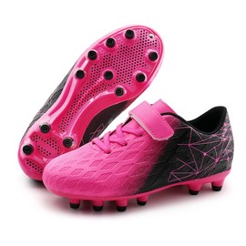 brooman Kids Firm Ground Soccer Cleats Girls Boys Athletic Football Shoes (9 JA,Fuchsia Black)
