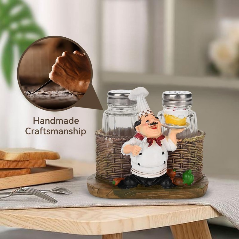Salt Shaker,Chef Statue Salt Pepper Bottle Holder Ornaments Home Decor