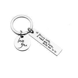 Bogoo Drive Safe Keychain, Stainless Steel Key Ring for Drivers, Valentine's Day & Father's Day Gift, 'Drive Safe I Need You Here with Me' Engraved, Unisex
