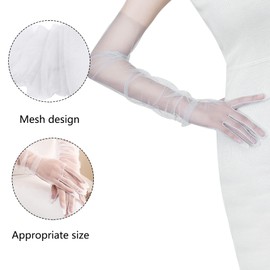 Andiker Women's Lace Tulle Gloves, Bridal Full Finger Length Gloves for Weddings, Opera, Dinner Parties, Prom, White