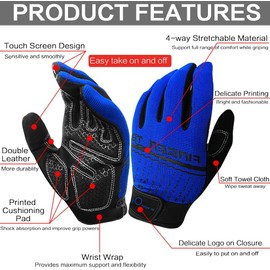 Workout Gloves Full Finger Touchscreen for Men Women with Padding Male Female, Gym Exercise Weight Lifting Gloves Non Slip Fitness Gloves Extra Grip for Cycling Climbing Hiking (Blue,M)