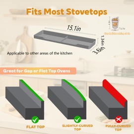 BoBoWalk 15 Inch Magnetic Silicone Stove Top Shelf, Heat Resistant Spice Rack for Kitchen, Space Saving Organizer with 3 Sticky Pads, Fits Back of Stove (Light Grey, 15" x 3.8")