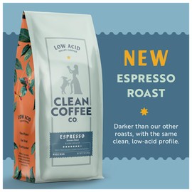 Clean Coffee Co. - Low Acid Espresso Roast, Tested for Molds and Toxins, Sumatra Blend, Notes of Dark Chocolate, Caramel, Toasted Sweetness (Whole Bean, 12 oz Bag)