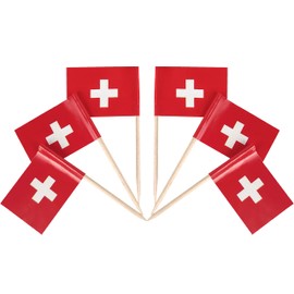 QQSD Switzerland Toothpick Flag Swiss Small Mini Cupcake Topper Flags,100 pcs