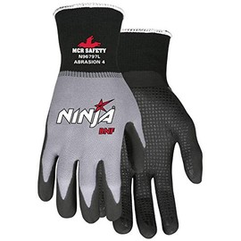 MCR Safety Ninja BNF N96797S Work Gloves, 15 Gauge NylonSpandex Shell, Breathable Nitrile Foam(BNF) Coated Palm & Fingertips with Grip Dots, Small, Black