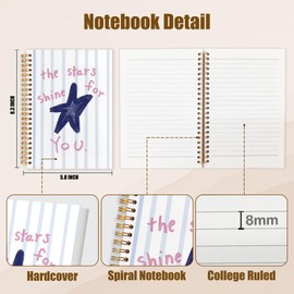 NATSUNO Preppy Blue Inspirational Spiral Notebook Journal 5.5x8.3in, The Stars Shine for You Positive Journal, Uplifting Gifts for Women, Blue Striped Hardcover Notebook
