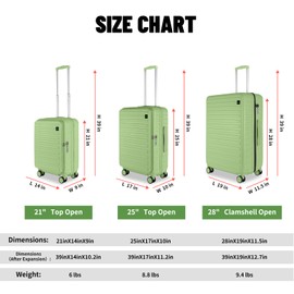 WireHot 3-Piece 20/24 Top Opening Hardshell Lightweight Luggage and 28-Inch Clamshell Opening Travel Suitcase with Spinner Wheels & TSA Locks, Avocado Green 20in/24in/28in