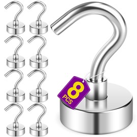 Niuknow 8 Pack Magnetic Hooks for Cruise Cabins, 30 LB Neodymium Magnets with Hooks, Heavy Duty Magnet Hooks for Hanging, Cruise Essentials 2026, Kitchen, Office, Towels, Curtains, Fridge (Silver)