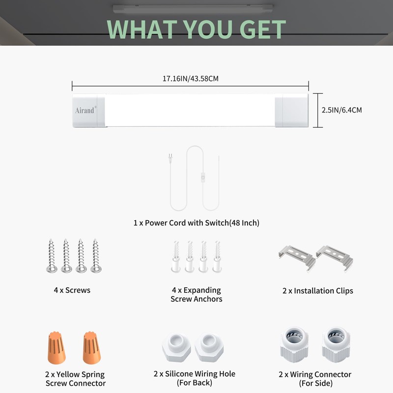 Airand 5000K LED Ceiling Light Fixture with Plug, Utility Shop