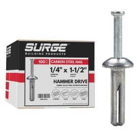Surge BP - 1/4" x 1-1/2" MH Hammer Drive Nail in Concrete Anchor with Carbon Steel Nail | Fasteners for Concrete, Block, and Brick (100/BOX)