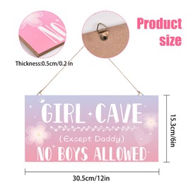 IDISON Girl Cave Sign, Hanging Bedroom Door Decoration Sign for Woodland Nursery Home Decor, No Boys Allowed Except Daddy Sign Wall Decorations, Cute Purple Wall Room Decor for Teen Girls