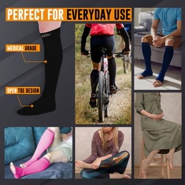 Doc Miller Calcetines de punta abierta – 1 par de calcetines de compresión para mujeres y hombres de 20 a 30 mmHg de soporte para piernas inquietas, viajes, DVT, espinilleras, venas varicosas, legging de grado médico (negro, 4XL)