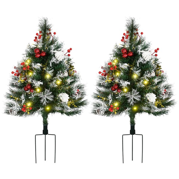 HOMCOM 2.5ft Outdoor Prelit Artificial Christmas Trees Set of 2,