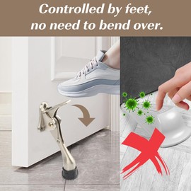 Kickdown Door Stopper 4 Inches - 2 Packs One Touch Adjustable Height Door Stop for The Bottom of Door The Bottom of Door Aluminum Alloy Metal Door Stopper with Rubber Tip White