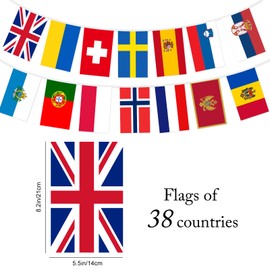 Eurovision Flags Bunting, Eurovision Party Decorations, European Flags Eurovision Song Contest UK 2025 Celebration Themed Fabric Bunting for Garden, Bar, Restaurant Party Decoration (38 National)