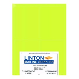 Linton Mailing Supplies Fluor. Yellow Stick-on Labels, 4-1/4" x 5-1/2", 4 Per Sht (8.5"x 11")-100 Sheets