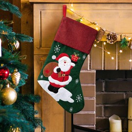 GUISOEI ForestGreen Santa Claus Christmas Stocking, Holiday Decor, Christmas Hanging Decor, Christmas Stocking for Kids Family, Xmas Stocking, Season Decor Must-Have, for Home Friend