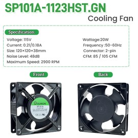 for SUNON SP101A-1123HST.GN Cooling Fan,115V 50/60Hz 0.21/0.18AMP 120X120×38mm Dual Ball Bearing Cooling Fan,2900RPM 2-pin Connector