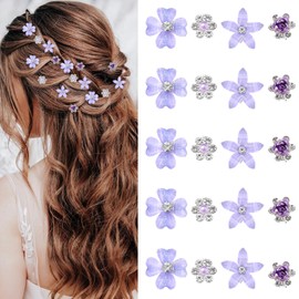 ELNX 20 Stück Kleine Blumen-Haarspangen, Mini-Blumen-Haarspangen Mini-süße Strass-Metall-Haarnadeln für Frauen Haarschmuck Hochzeit Haarschmuck Kommunion Mädchen Braut Haarschmuck (Lila)