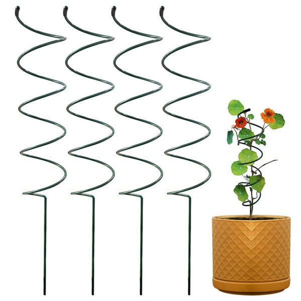 4Pack Spiral Tomato Stakes Plant Trellis ，Indoor Metal Wire Garden