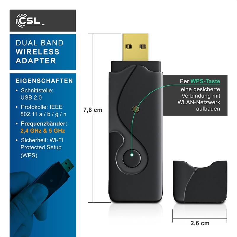 CSL - USB WLAN Stick, DualBand 2.4GHz & 5GHz and