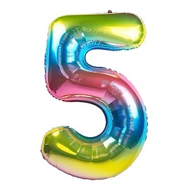Party Kawaii 32 inch Giant Number Helium Foil Birthday Party Balloons Rainbow Gradient Color (Rainbow Gradient Number 5)