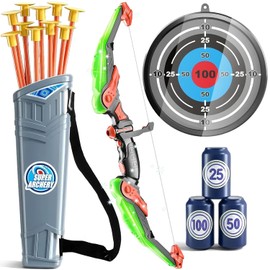 Juego de Arco y Flecha - Juguetes de Tiro con Arco, Set de Arco y Flecha con Luz LED con 10 Flechas de Ventosa Objetivo y Carcaj, Juguetes de Interior y Exterior para niño de 10 años