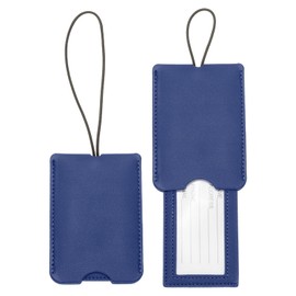 uxcell 2 Pcs Suitcase Tags, Deep Blue Leather Luggage Name Tags Travel Accessories Airplane Travel Essentials for Flying Hotel Check in Luggage Bags Men Women, 4.33 x 2.95 x 0.2
