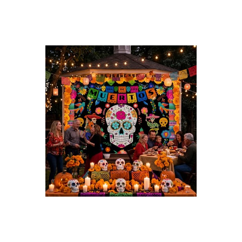 Banner Dia de Muertos,Fondo de Calavera 180×100cm,Decoracion Dia de Muertos