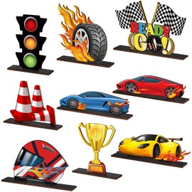 Zonon 9 Pcs Race Car Wooden Table Centerpieces Let's Go Racing Party Decoration Racing Car Birthday Decorations Wooden Table Centerpieces for Photo Props Decor Birthday Party Supplies