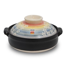 Banko Ware Cherry Blossom and Rainbow Ceramic Donabe Earthen Pot - Oven and Microwave Safe for Versatile Use, Cray pot Made in Japan (Hanayagi, 3-5 people)