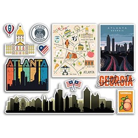 A5 Sticker Sheet Atlanta Landmarks Vinyl Stickers - Georgia America States USA American Airport Stamps Skyline Flag Map Travel Holiday Scrapbooking City Luggage #79155