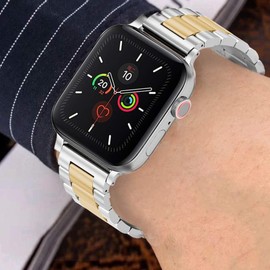 Compatible with TRAUSI Smart Watches Bands, Quick Release Stainless Steel Metal Replacement Straps Compatible with TRAUSI TG08 1.83" HD Smart Watches (Silver-Gold, 22mm size band)