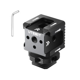 UTEBIT Triple Cold Shoe Adapter mit 1/4" Gewindebohrung, Blitzschuhadapter aus Aluminium mit Arca-Swiss Positionierungsloch für Licht, LED-Monitor, Mikrofon, Audiorecorder, Studioblitzhalterung