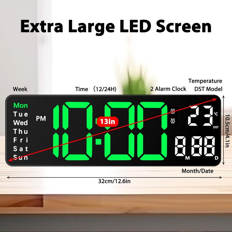 13 inch Large Digital Wall Alarm Clock with Remote Control