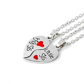 Hanessa Jewellery for Women Silver Partner Necklaces with Heart Pendant Zinc Alloy in Silver Big Little Sis Christmas Gift for Wife Girlfriend Girlfriend Sister, Zinc, No Gemstone