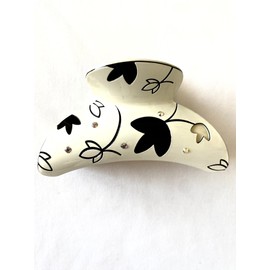 Hair Claw Clips Acrylic White With Black and White Flowers PCK of 12