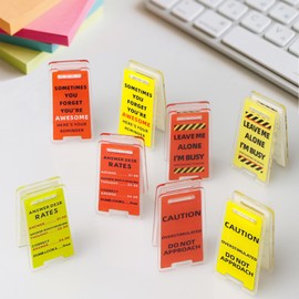 LiLiSSUCCY 8 Pack Funny Sticky Note Holder - Caution Overstimulated Desk Sign, Answer Desk Rates Sign for Work, Mini Funny Office Decor (Yellow+Red)