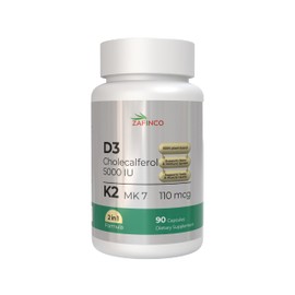 ZAFiNCO Vitamin D3-5000 IU Cholecalferol with Vitamin K2 (MK7) 110 mcg, Non-GMO Dietary Supplement for Bone, Teeth, Muscle and Immune Health Support-120 Capsules-90 Day Supply